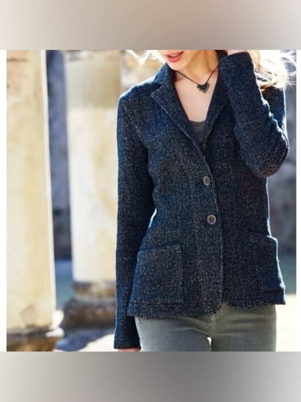 Peruvian Connection Salina’s Jacket Heathered Navy Tweed Sz Small